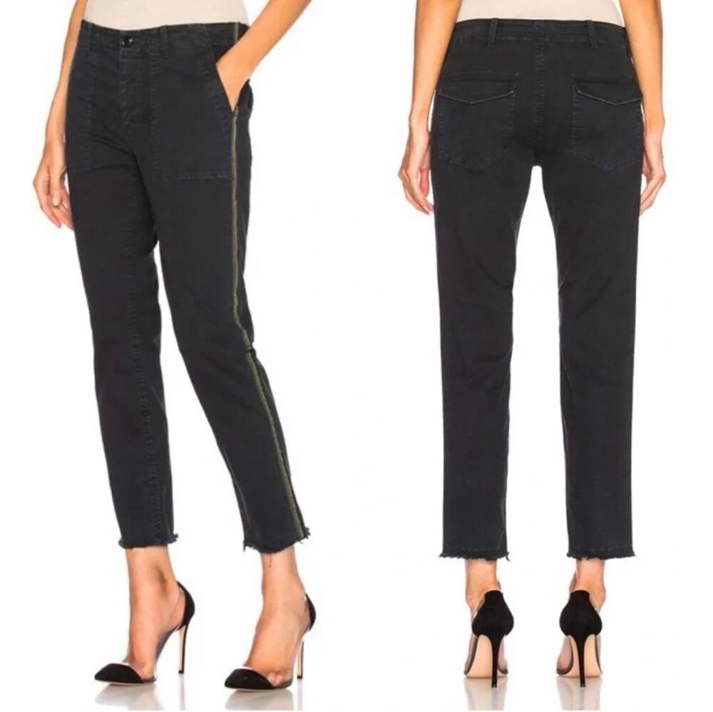 Nili Lotan Jenna Pant Carbon With Stripe Corduroy Cropped Tapered Trouser SZ 6